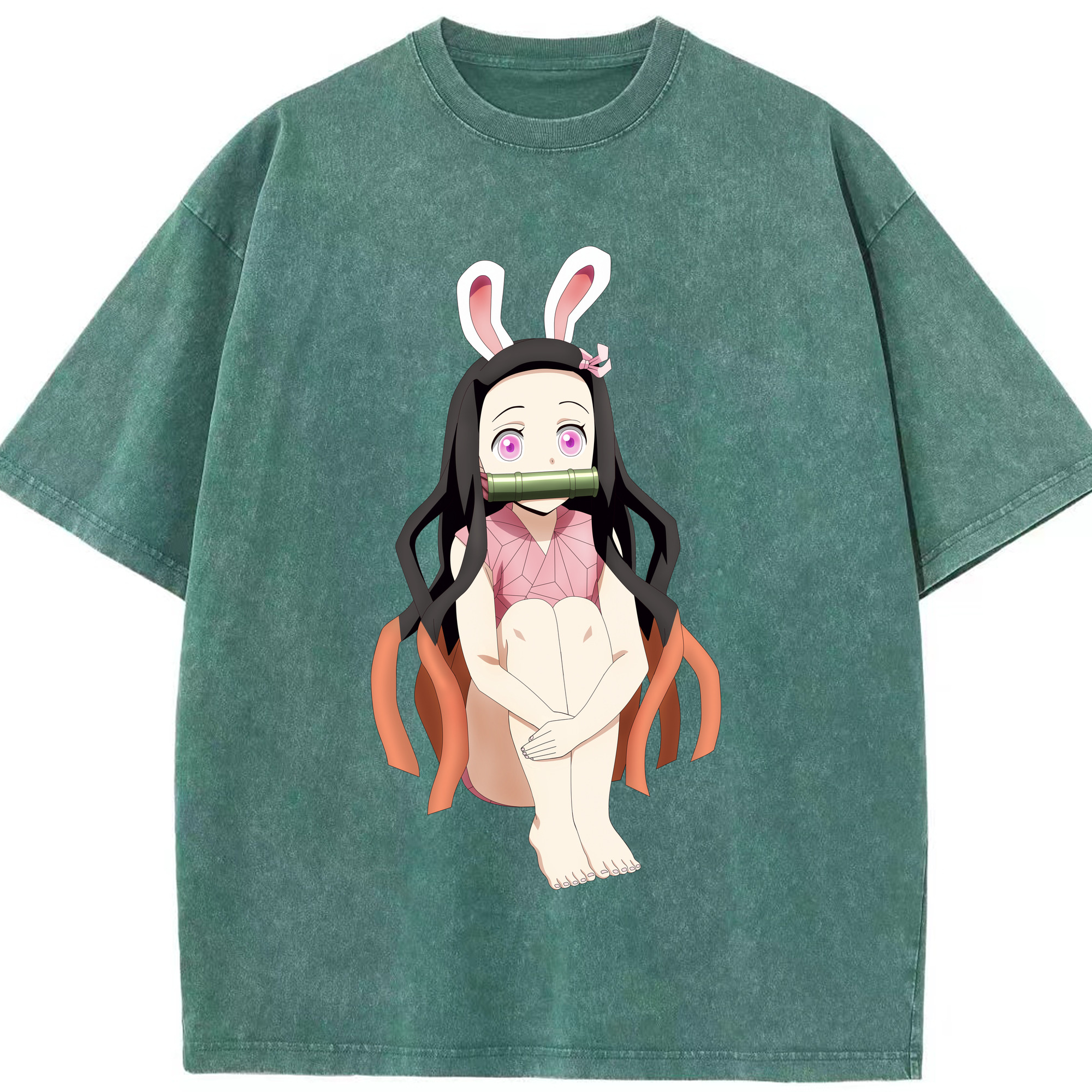 （画像用） 鬼滅の刃（きめつのやいば）竈門 禰󠄀豆子／かまど ねずこ Kamado Nezuko 綿100% ヴィンテージ風 半袖Tシャツ（フロントプリント）